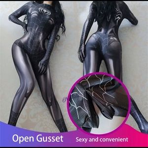 Bodysuit cosplay spider girl Harley Quinn black widow grey and white